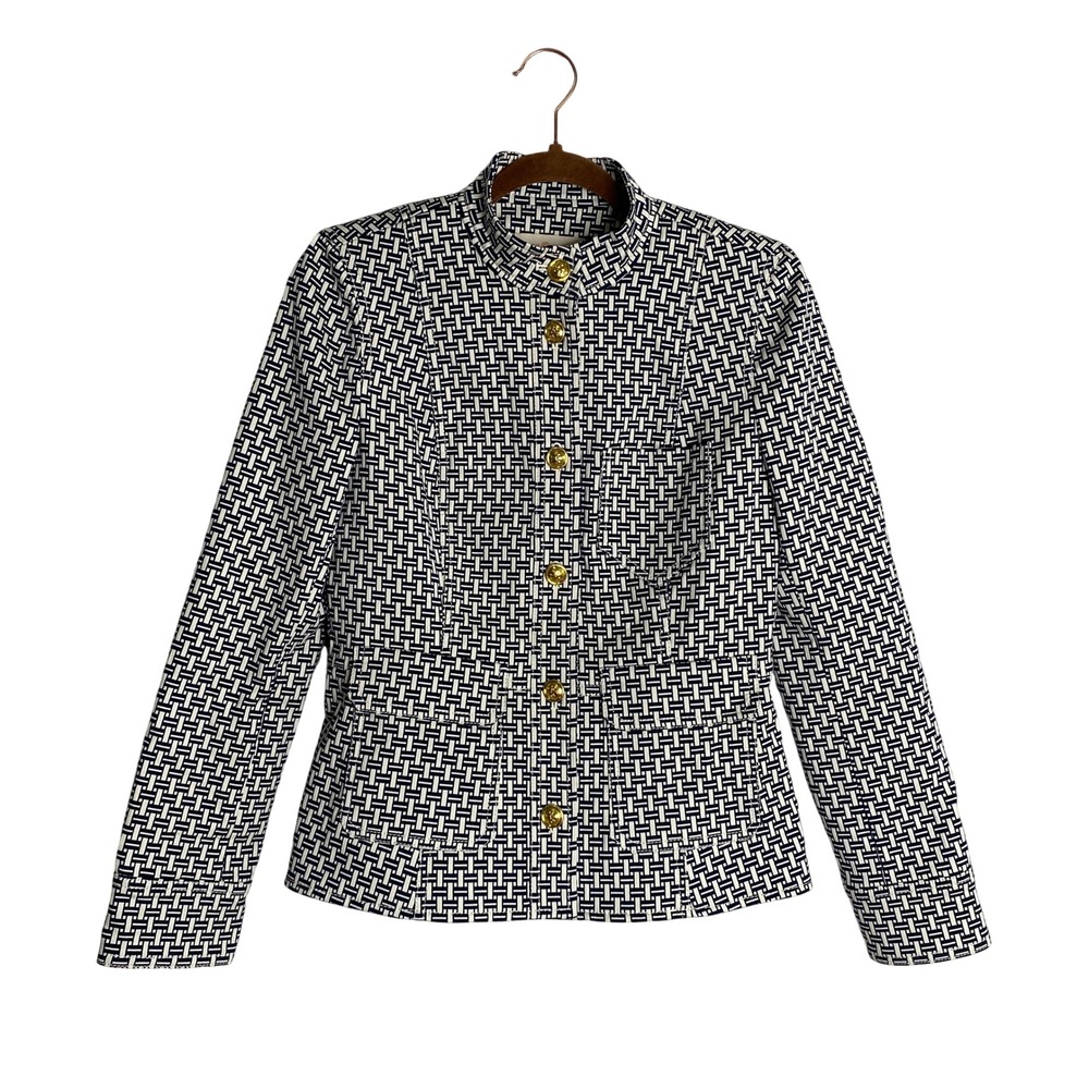 Tory Burch Woven Jacquard Gold Button Mock Neck Blazer Jacket Old Money Designer